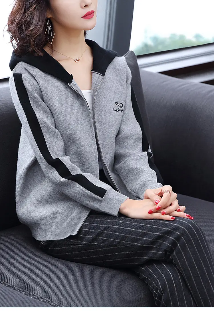 Women's Grey Hooded Fleece Jacket Autumn Winter — feature 11