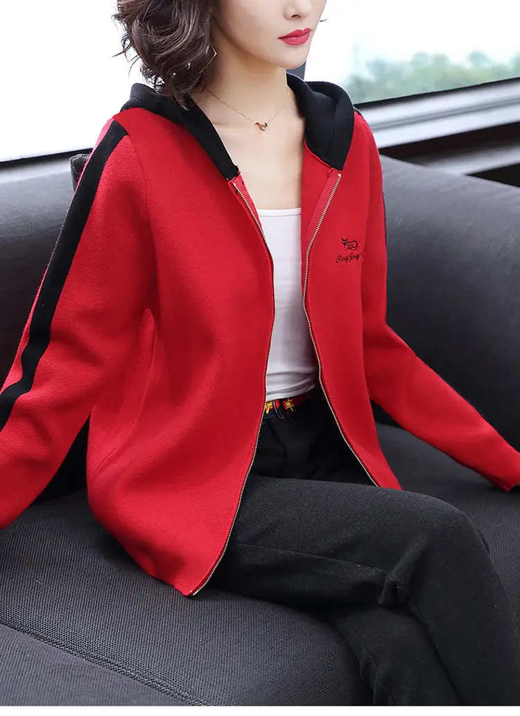 Women's Grey Hooded Fleece Jacket Autumn Winter — feature 4