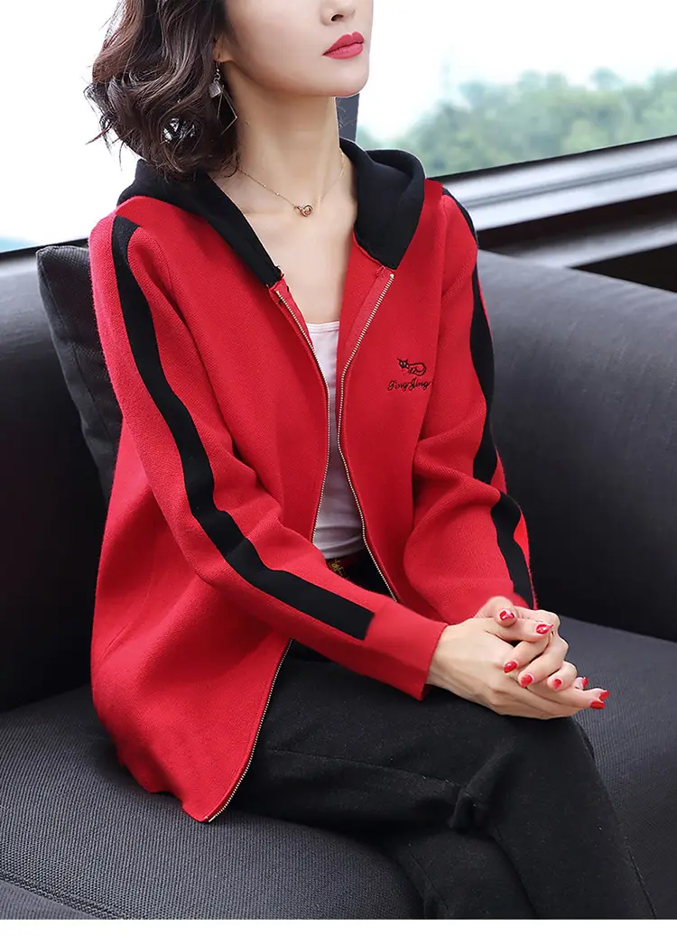 Women's Grey Hooded Fleece Jacket Autumn Winter — feature 5