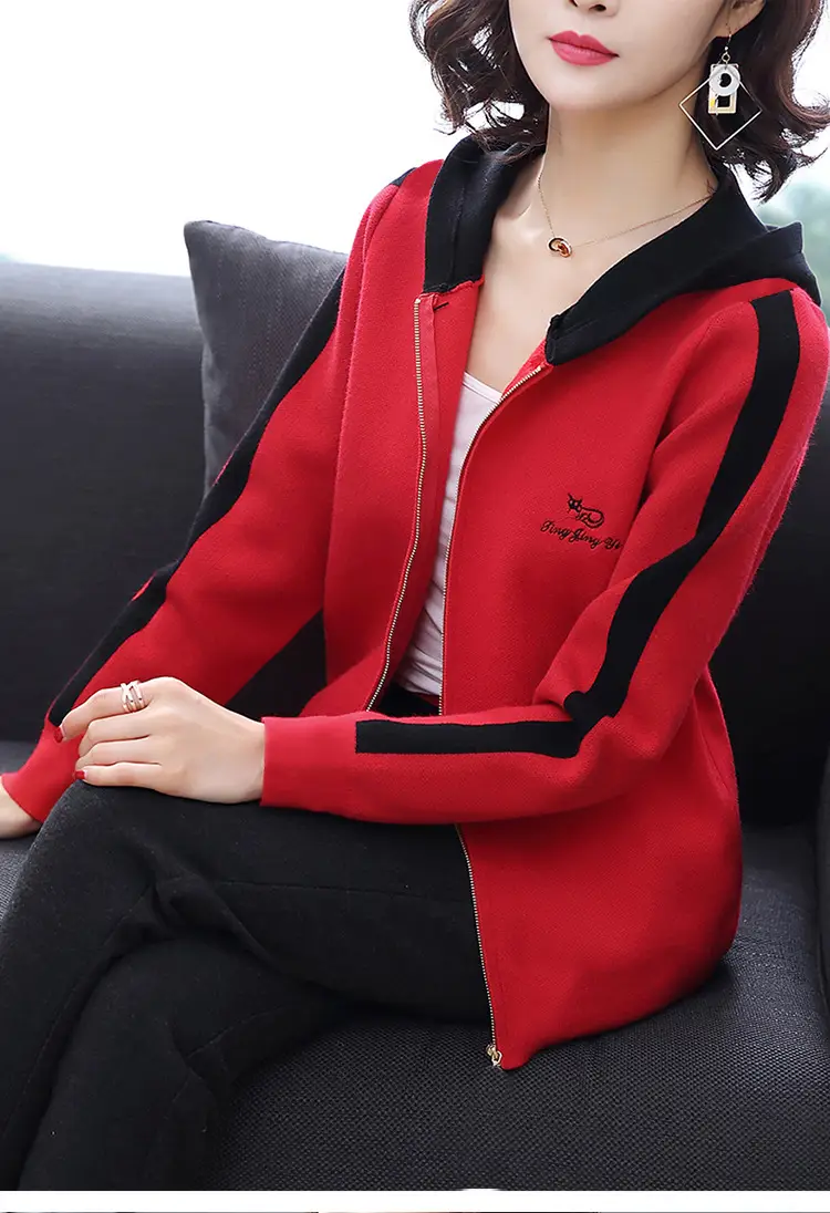Women's Grey Hooded Fleece Jacket Autumn Winter — feature 7