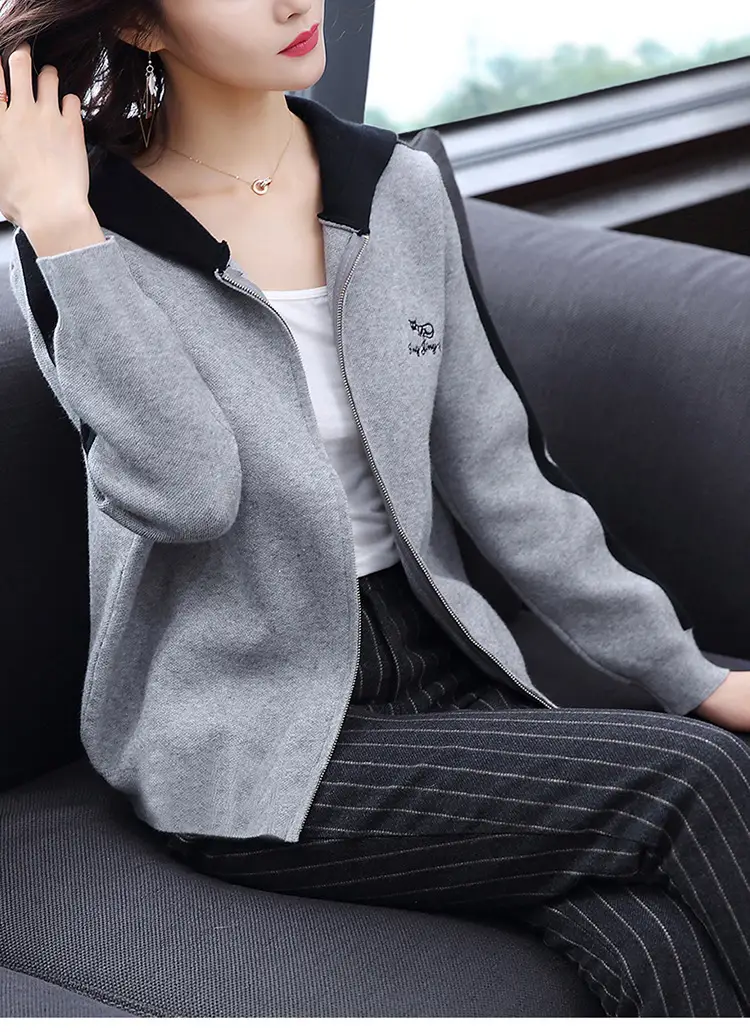 Women's Grey Hooded Fleece Jacket Autumn Winter — feature 9