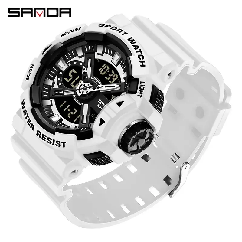 Sanda Men's Waterproof Sports Watch White Black Digital Display