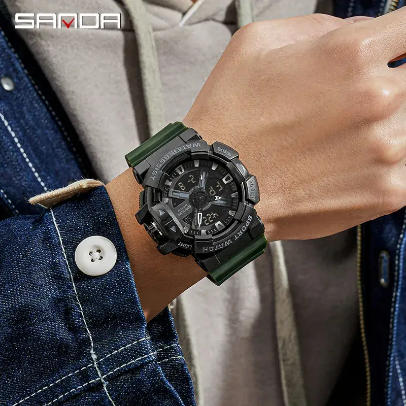 Sanda Men's Waterproof Sports Watch White Black Digital Display