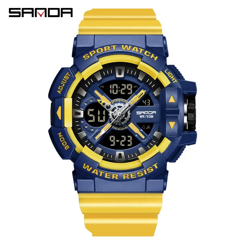 Sanda Men's Waterproof Sports Watch White Black Digital Display