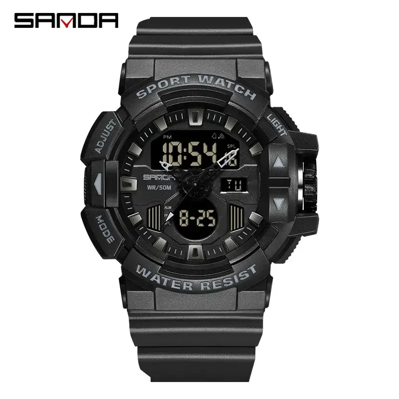 Sanda Men's Waterproof Sports Watch White Black Digital Display
