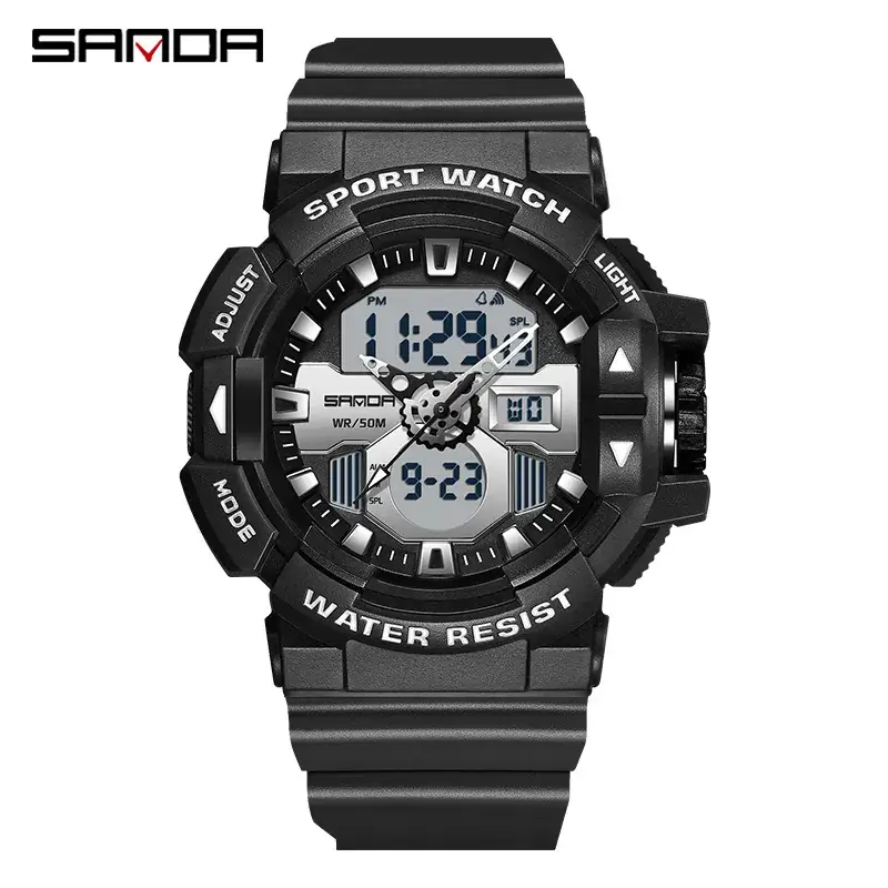 Sanda Men's Waterproof Sports Watch White Black Digital Display