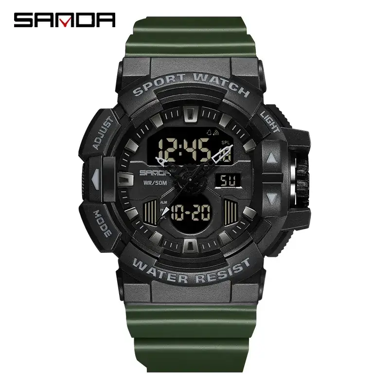 Sanda Men's Waterproof Sports Watch White Black Digital Display