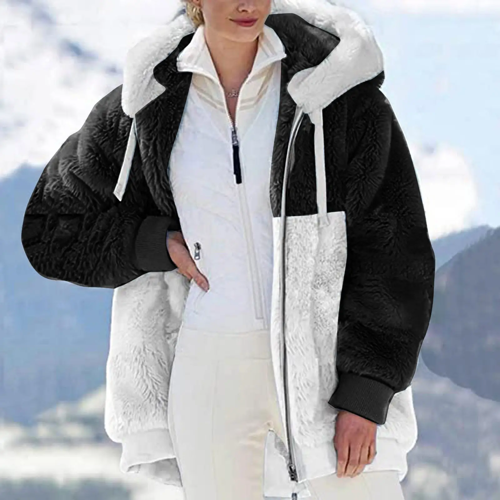 Women Plush Zipper Hoodie Lavender White 2026 - Image 2