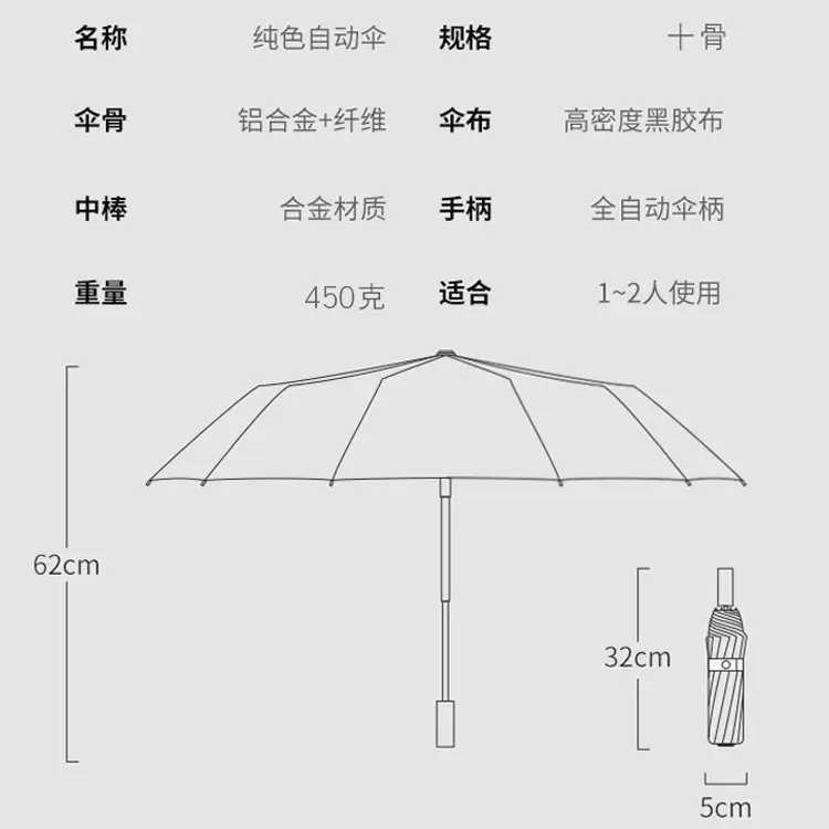 LED Folding Sun Umbrella Black Waterproof - Image 10