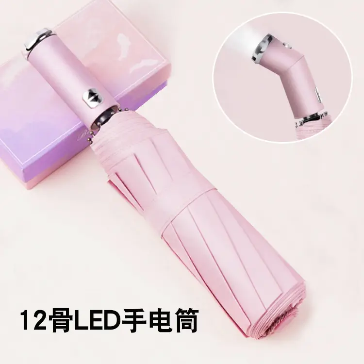 LED Folding Sun Umbrella Black Waterproof - Image 8