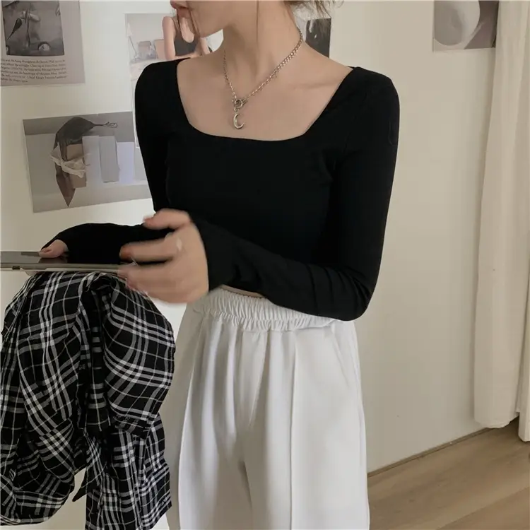 Women Square Neck Long Sleeve Top Pink Pants Set — feature 10