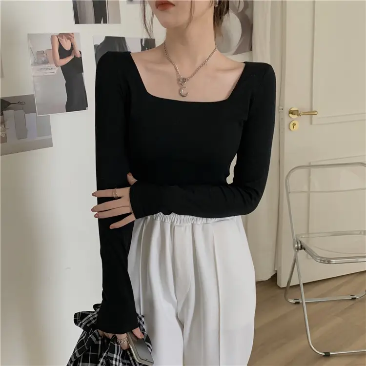 Women Square Neck Long Sleeve Top Pink Pants Set — feature 11