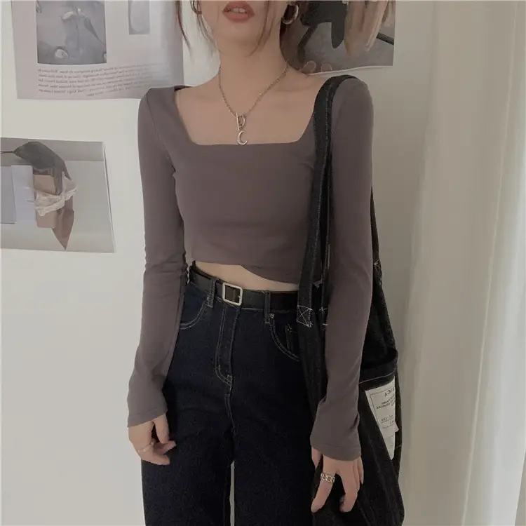 Women Square Neck Long Sleeve Top Pink Pants Set — feature 26