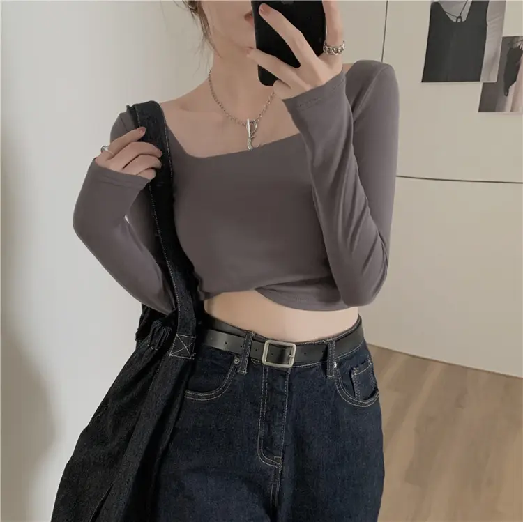 Women Square Neck Long Sleeve Top Pink Pants Set — feature 31