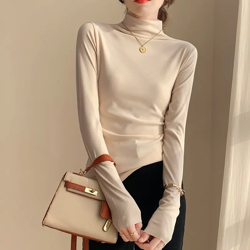 Double-Sided Velvet Collar Shirt Women Black Slim Fit