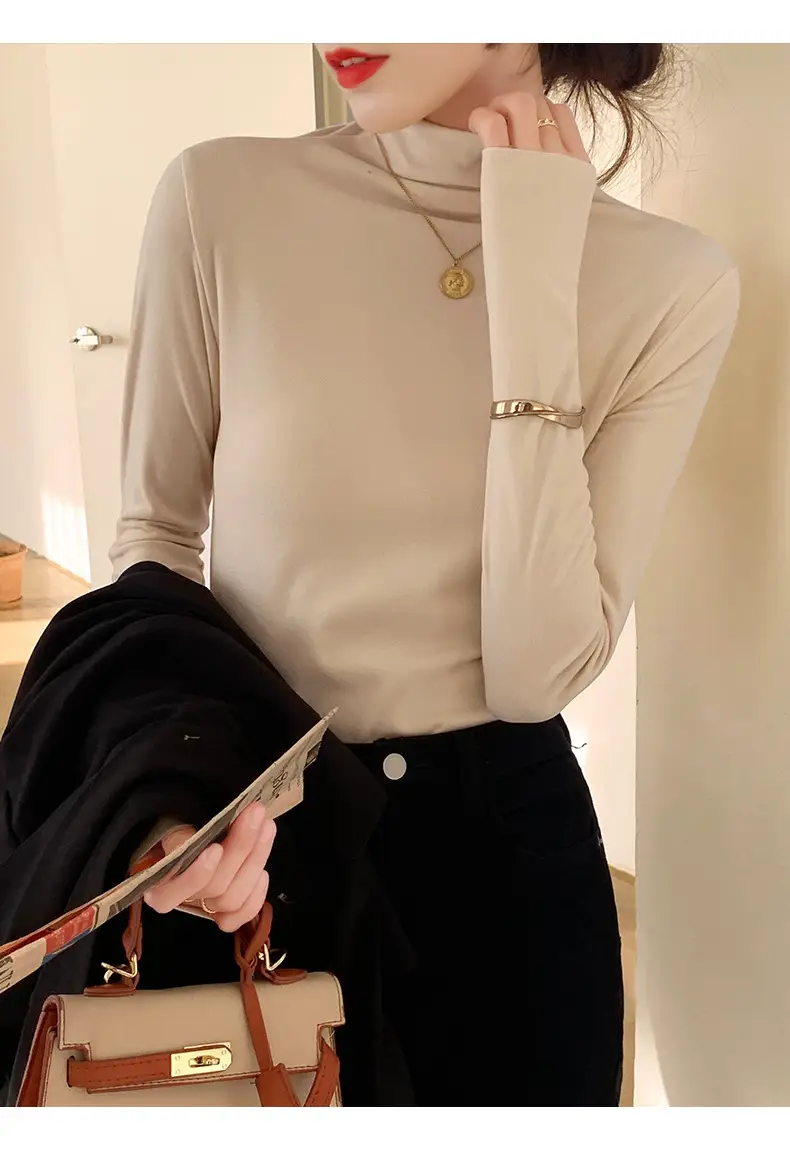 Double-Sided Velvet Collar Shirt Women Black Slim Fit — feature 11