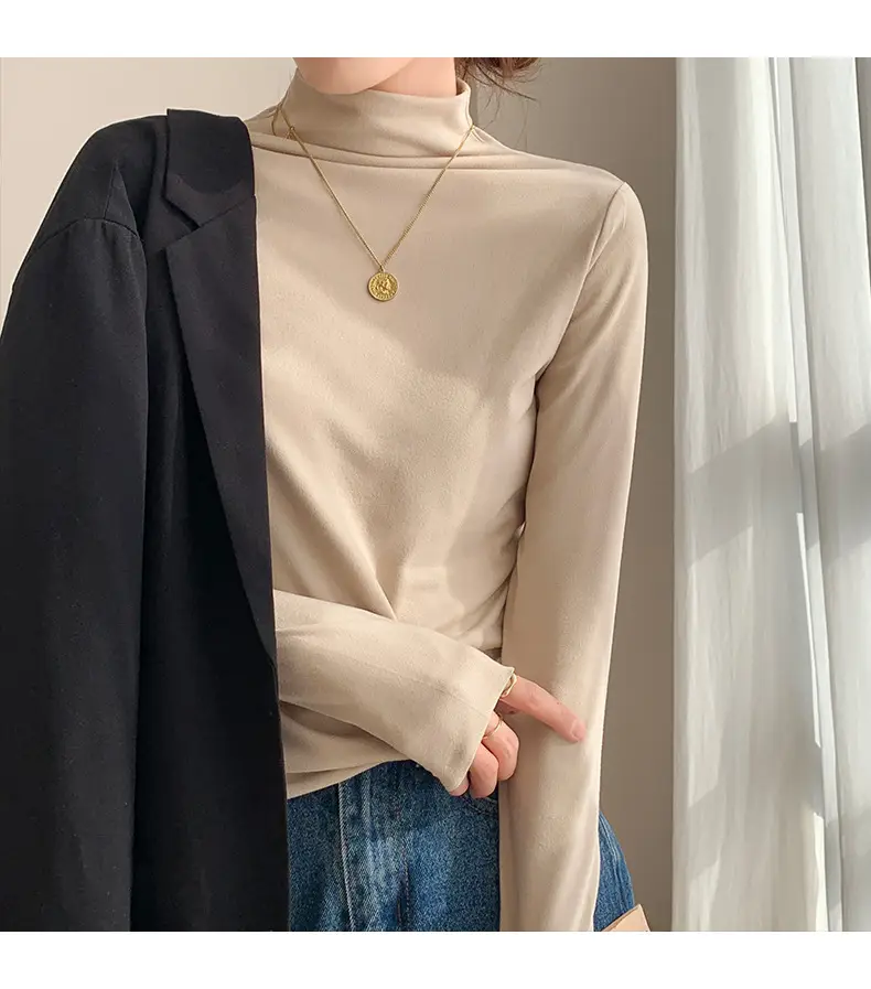 Double-Sided Velvet Collar Shirt Women Black Slim Fit — feature 14