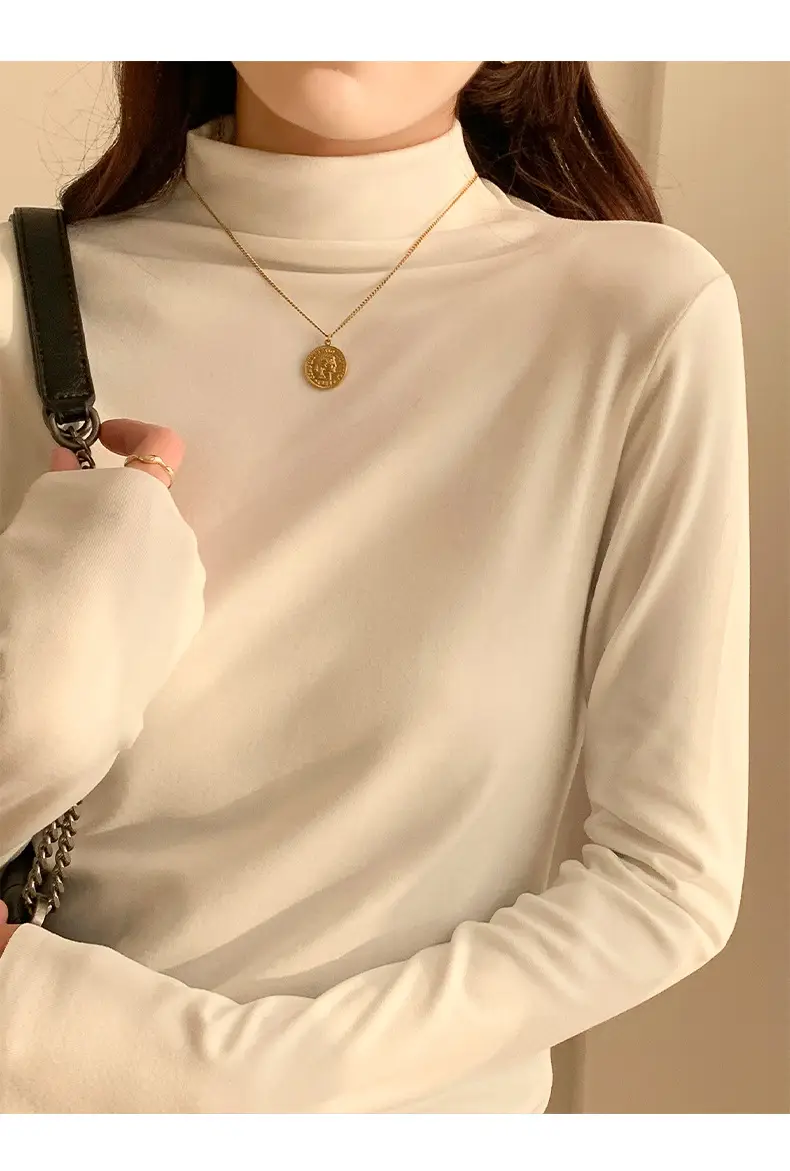 Double-Sided Velvet Collar Shirt Women Black Slim Fit — feature 21