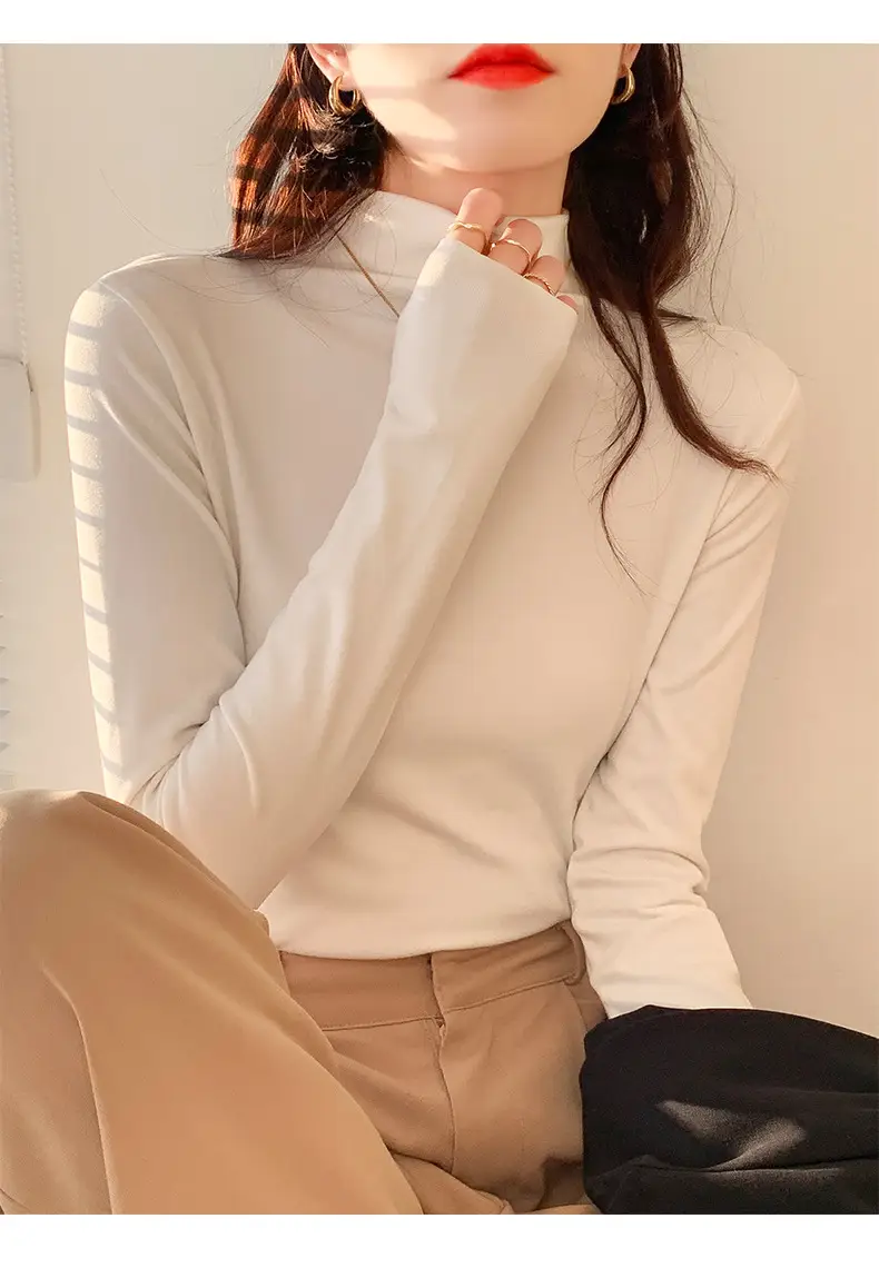 Double-Sided Velvet Collar Shirt Women Black Slim Fit — feature 22