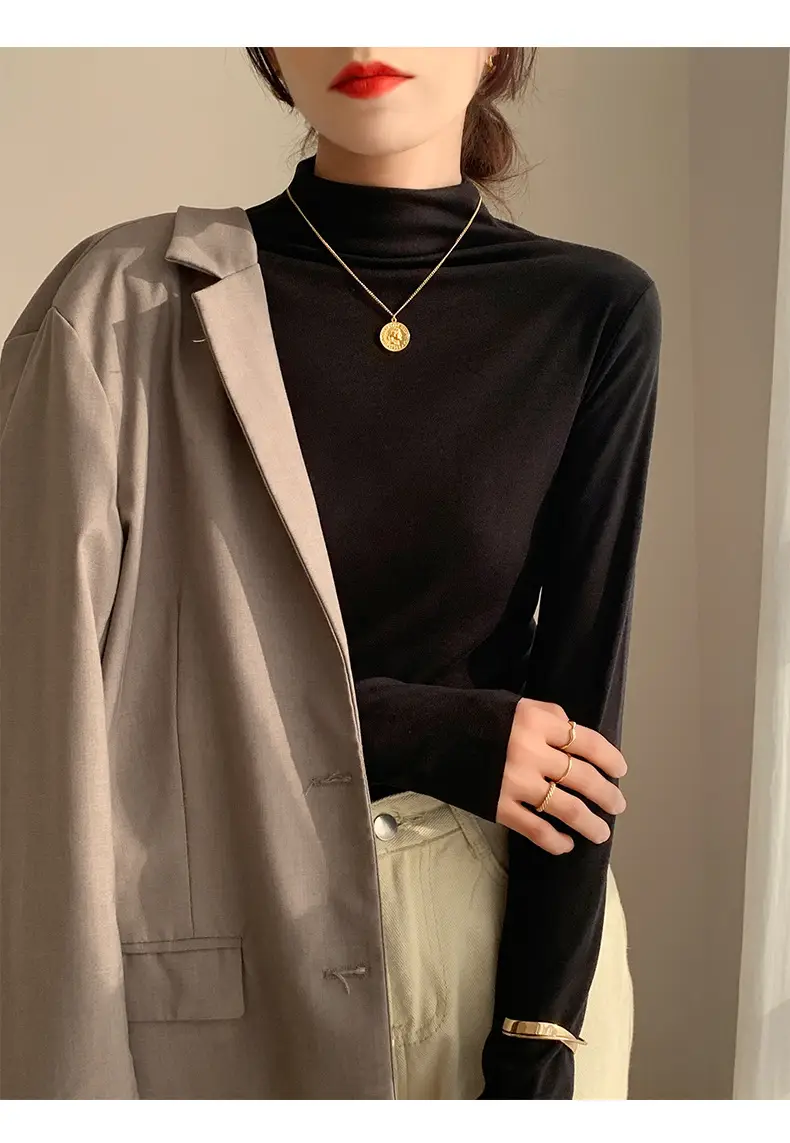 Double-Sided Velvet Collar Shirt Women Black Slim Fit — feature 25