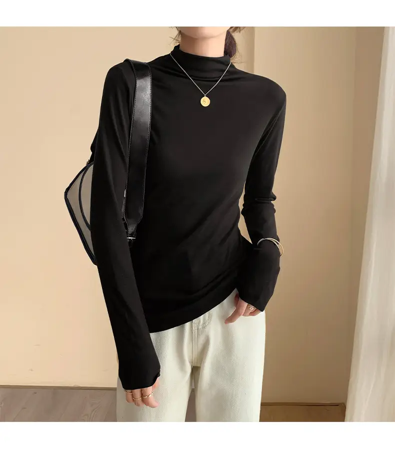 Double-Sided Velvet Collar Shirt Women Black Slim Fit — feature 26