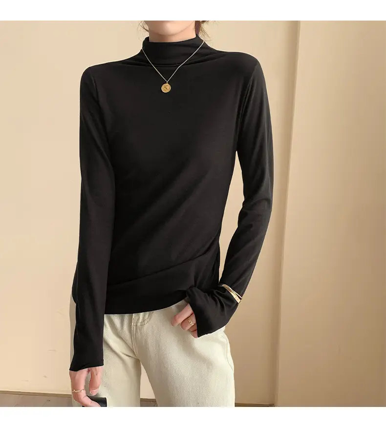 Double-Sided Velvet Collar Shirt Women Black Slim Fit — feature 27