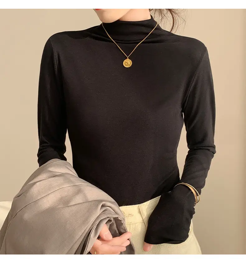 Double-Sided Velvet Collar Shirt Women Black Slim Fit — feature 28