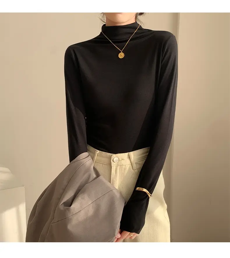 Double-Sided Velvet Collar Shirt Women Black Slim Fit — feature 29
