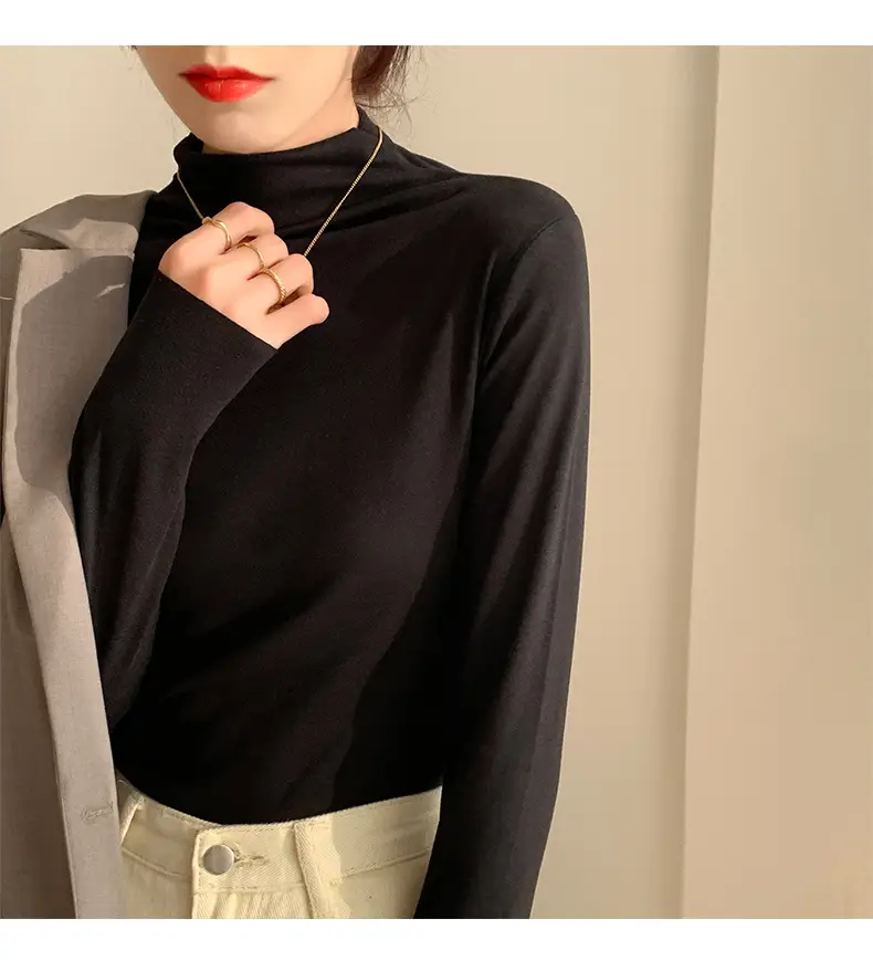 Double-Sided Velvet Collar Shirt Women Black Slim Fit — feature 30