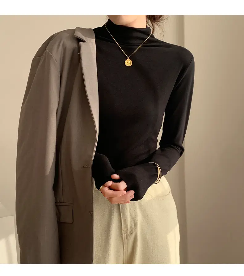 Double-Sided Velvet Collar Shirt Women Black Slim Fit — feature 31