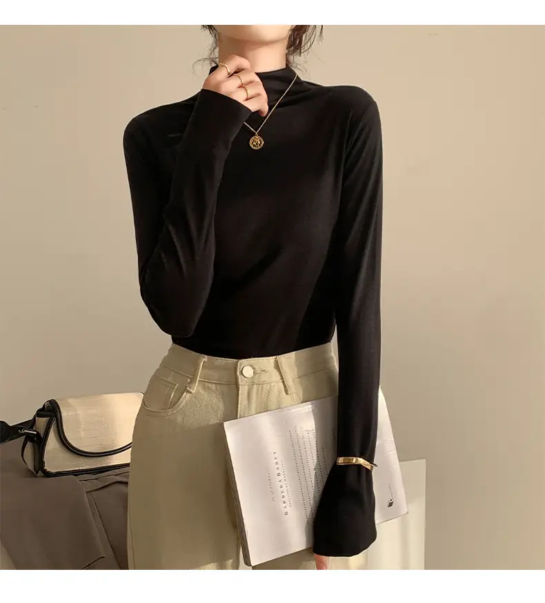 Double-Sided Velvet Collar Shirt Women Black Slim Fit — feature 33