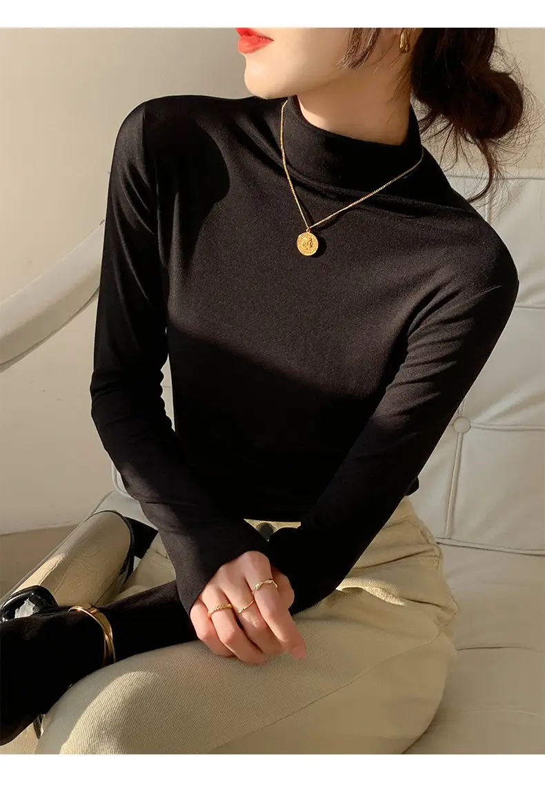 Double-Sided Velvet Collar Shirt Women Black Slim Fit — feature 34