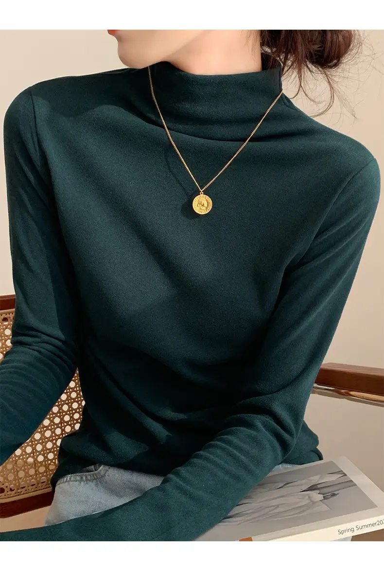 Double-Sided Velvet Collar Shirt Women Black Slim Fit — feature 37