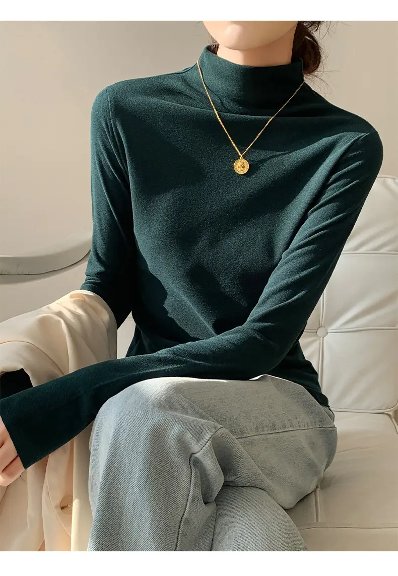 Double-Sided Velvet Collar Shirt Women Black Slim Fit — feature 39