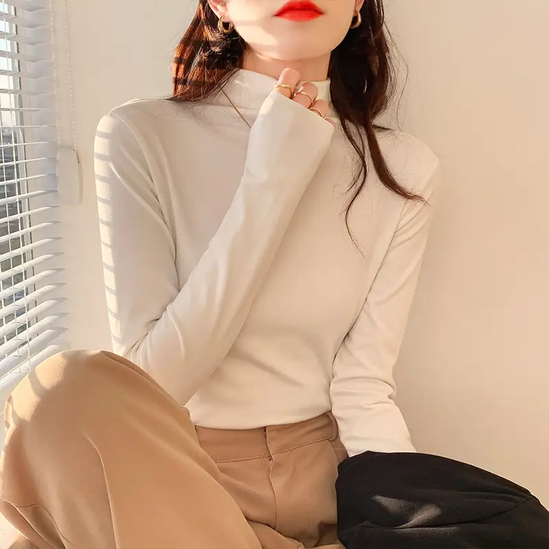 Double-Sided Velvet Collar Shirt Women Black Slim Fit