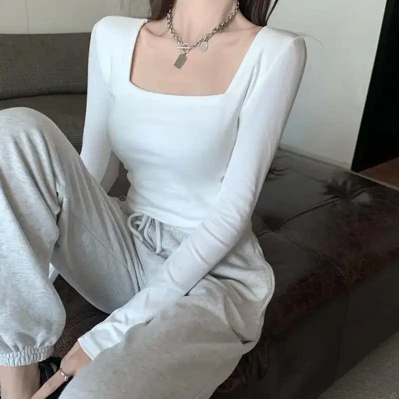 Women White Crop Top with High Waist & Collarbone — feature 12