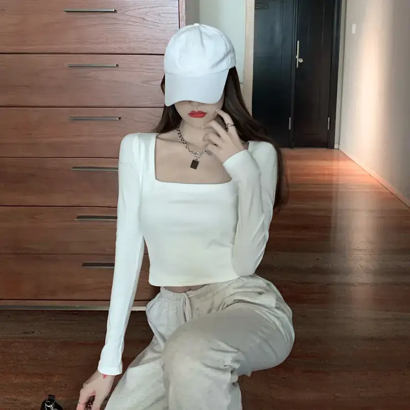Women White Crop Top with High Waist & Collarbone — feature 15