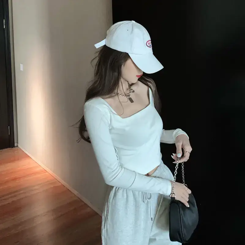 Women White Crop Top with High Waist & Collarbone — feature 16