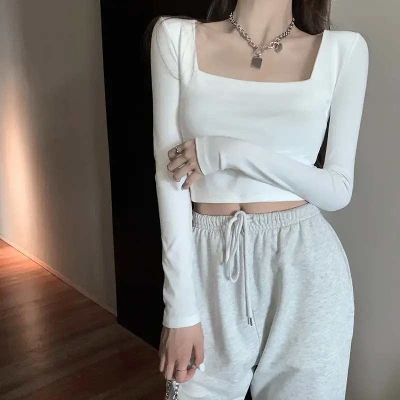 Women White Crop Top with High Waist & Collarbone — feature 17