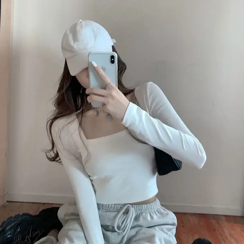 Women White Crop Top with High Waist & Collarbone — feature 7