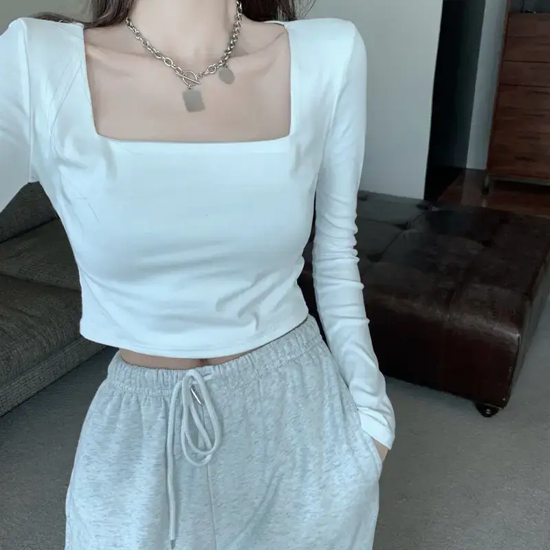 Women White Crop Top with High Waist & Collarbone — feature 8
