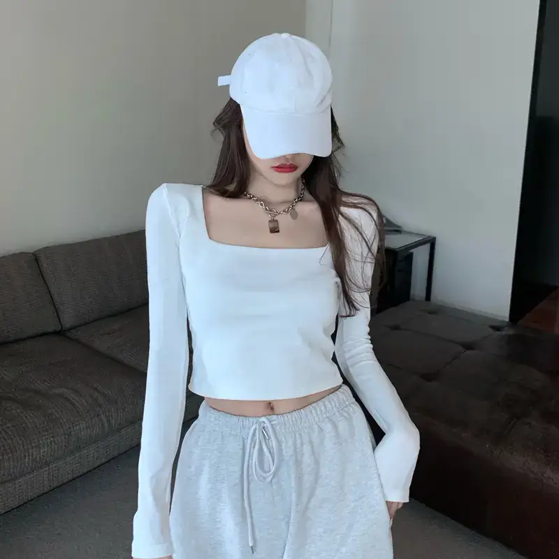 Women White Crop Top with High Waist & Collarbone — feature 9