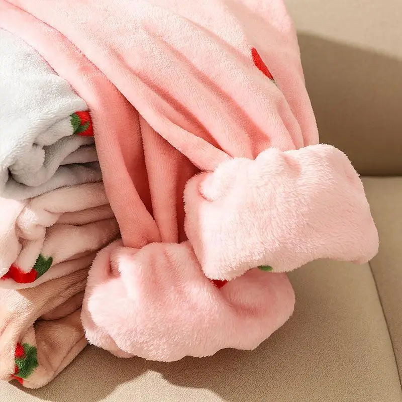 Women Fleece Lined Warm Pajamas Coral Strawberry Design - Image 13