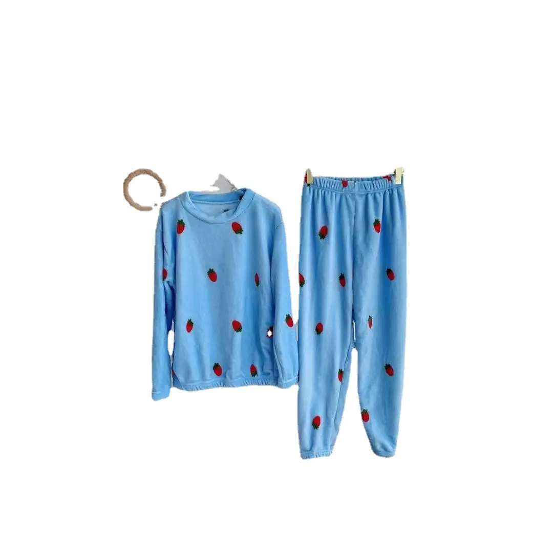 Women Fleece Lined Warm Pajamas Coral Strawberry Design - Image 16