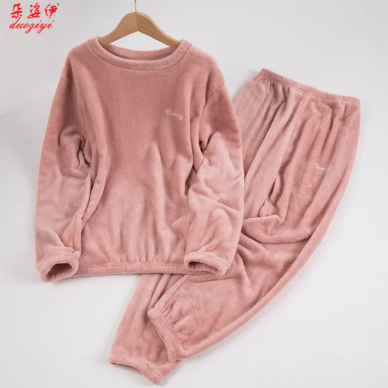 Women Fleece Lined Warm Pajamas Coral Strawberry Design - Image 6