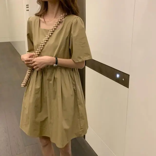 New 2025 Korean Style Loose Short Sleeve Square Neck Dress for Women - Image 6