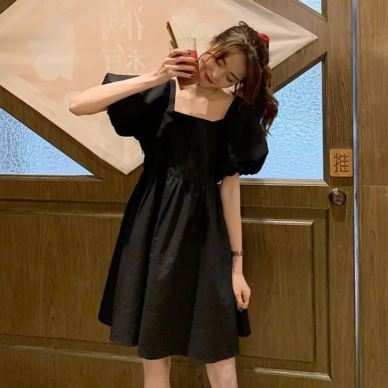 New 2025 Korean Style Loose Short Sleeve Square Neck Dress for Women - Image 7