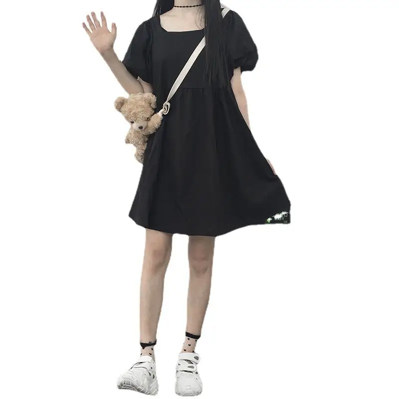 New 2025 Korean Style Loose Short Sleeve Square Neck Dress for Women - Image 9