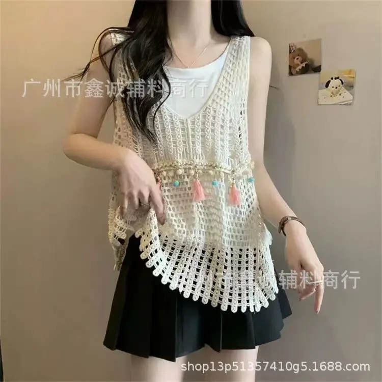 Women's V-neck Knitted V-Neck Vest Blouse - Image 6