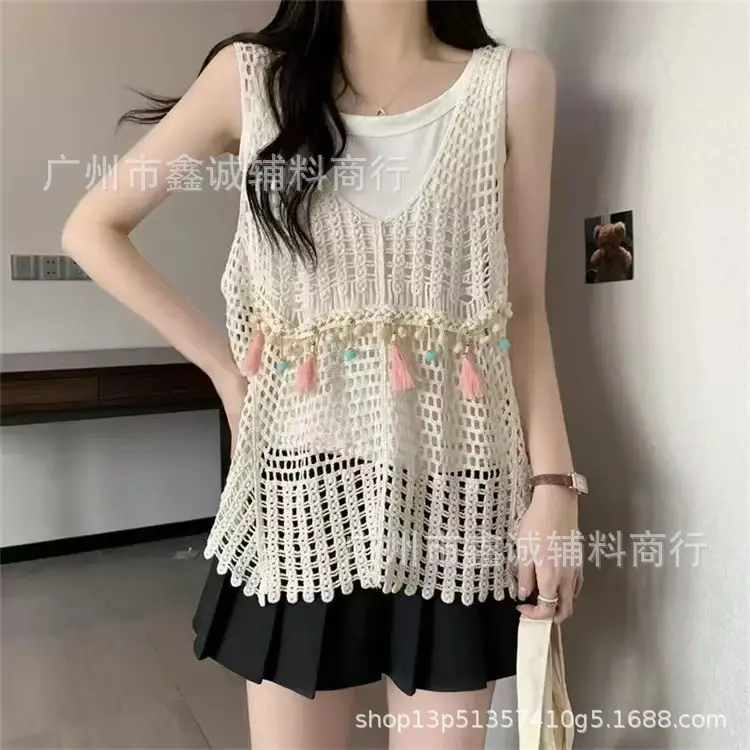 Women's V-neck Knitted V-Neck Vest Blouse - Image 7